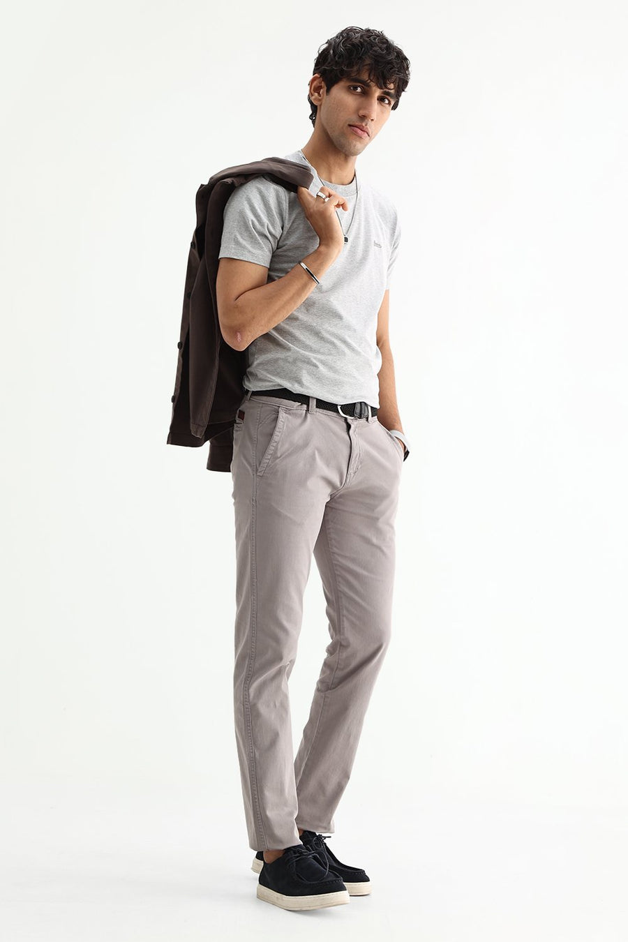 BASICS DRIFT FIT FLINT GREY COTTON STRETCH TWILL TROUSER