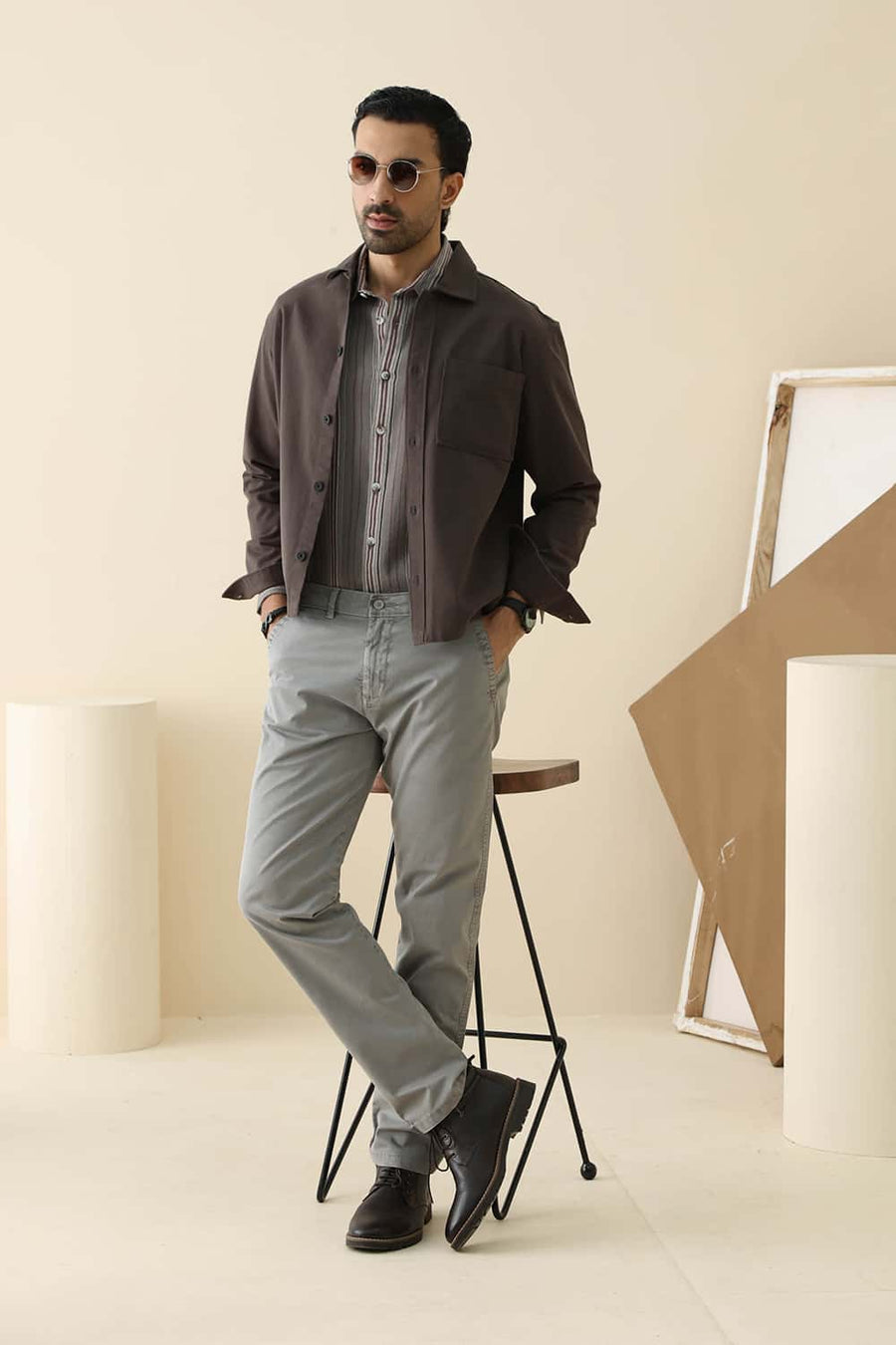 Basics Drift Fit Flint Grey Cotton Stretch Twill Trouser