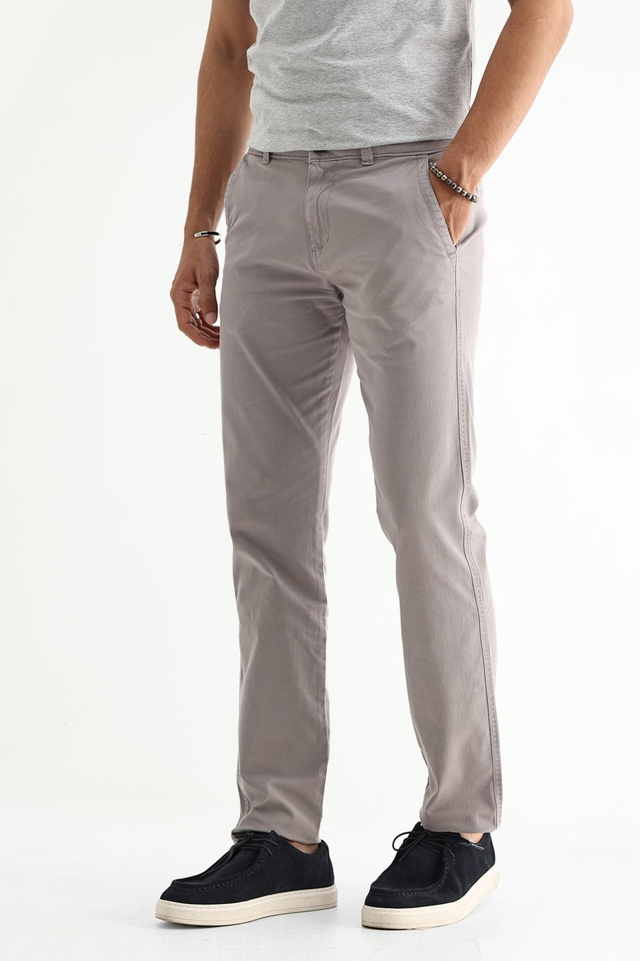 BASICS DRIFT FIT FLINT GREY COTTON STRETCH TWILL TROUSER