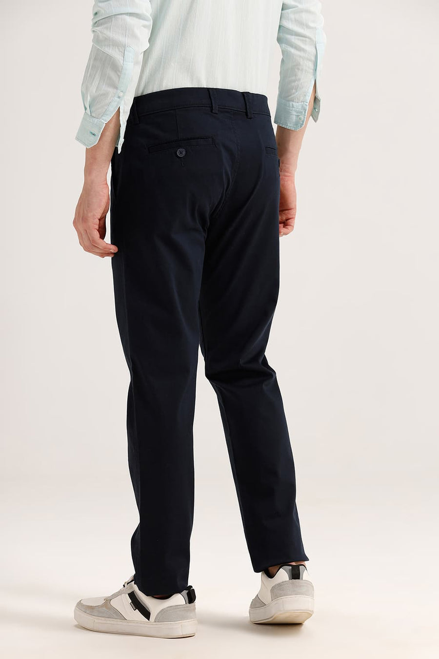 BASICS TAPERED FIT BLUEBERRY NAVY COTTON STRETCH TROUSER