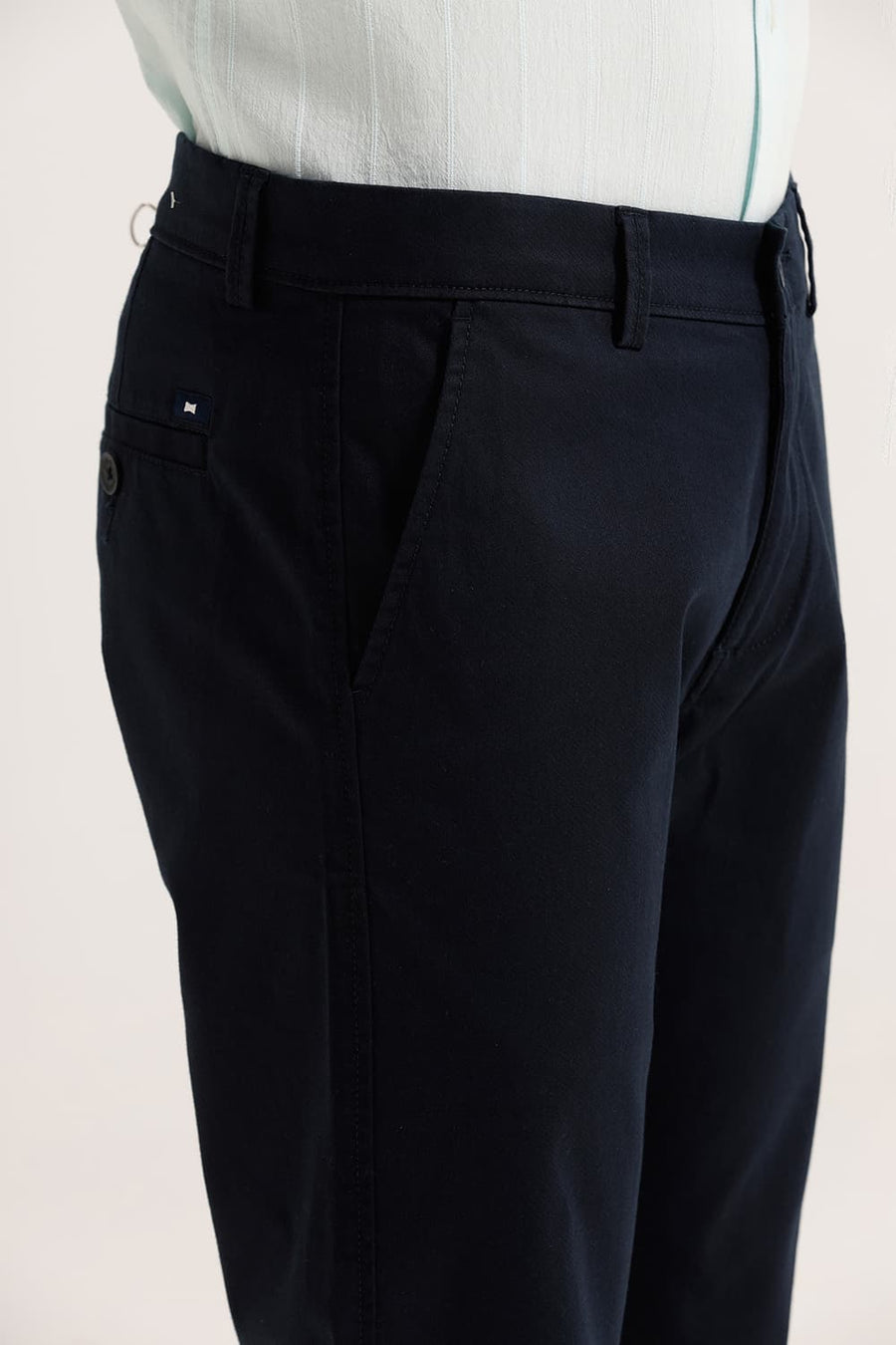 BASICS TAPERED FIT BLUEBERRY NAVY COTTON STRETCH TROUSER