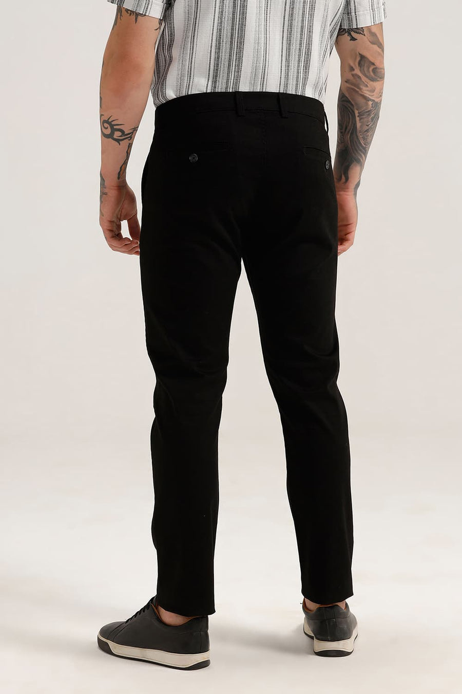 BASICS TAPERED FIT PIRATE BLACK COTTON STRETCH TROUSER