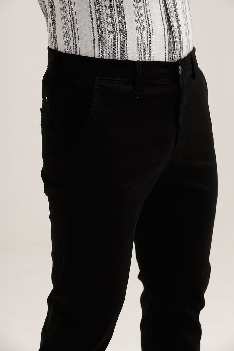 BASICS TAPERED FIT PIRATE BLACK COTTON STRETCH TROUSER
