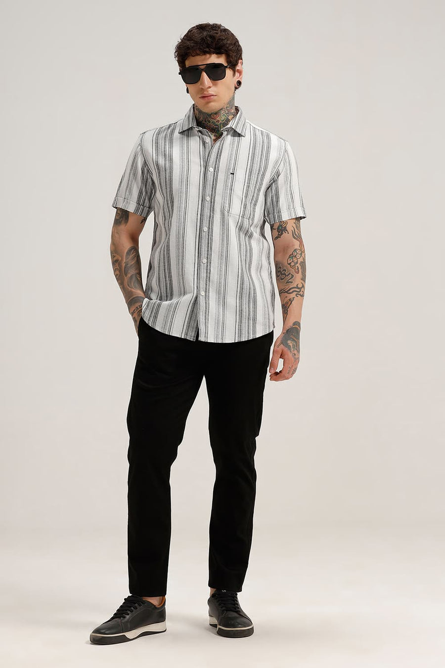 BASICS TAPERED FIT PIRATE BLACK COTTON STRETCH TROUSER