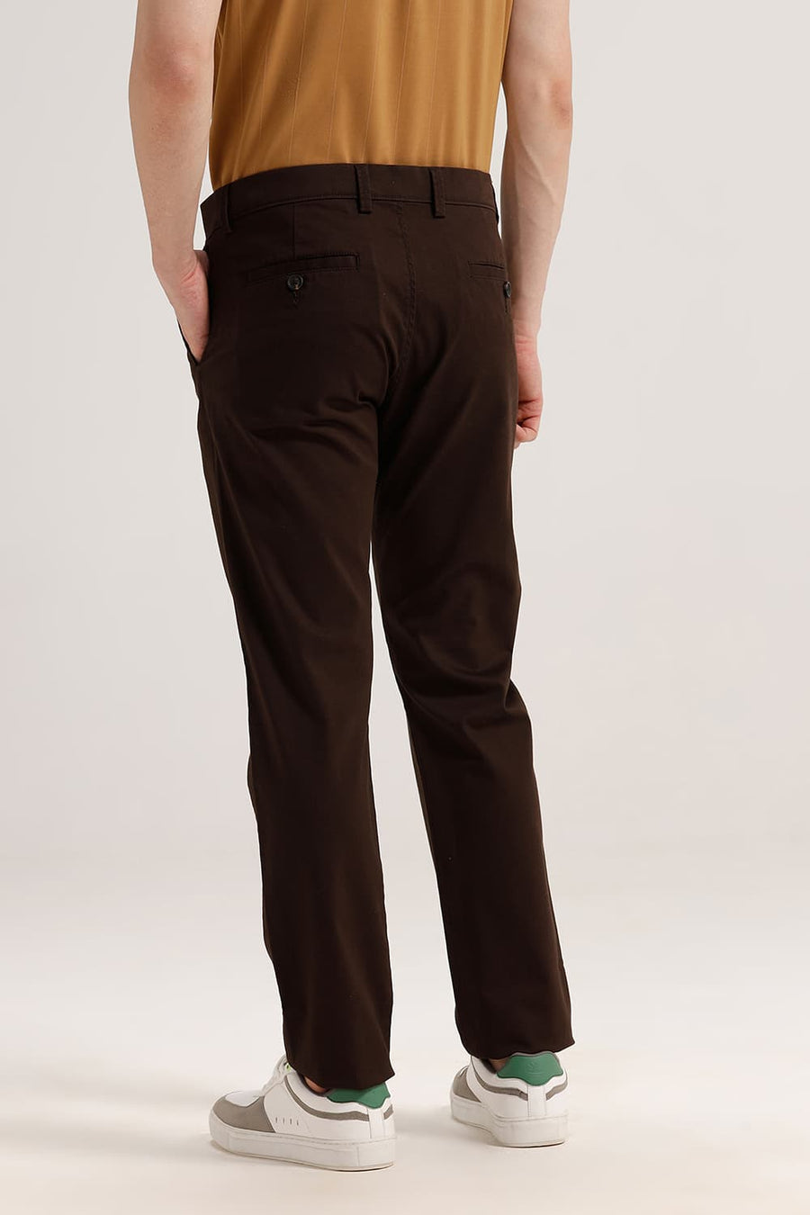 BASICS TAPERED FIT WREN BROWN COTTON STRETCH TROUSER