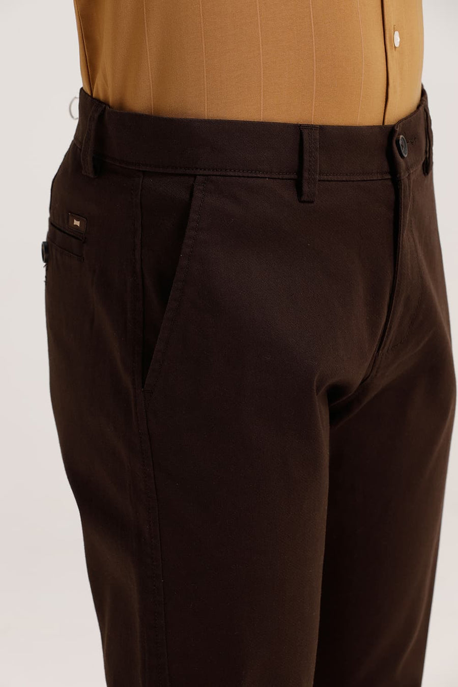 BASICS TAPERED FIT WREN BROWN COTTON STRETCH TROUSER