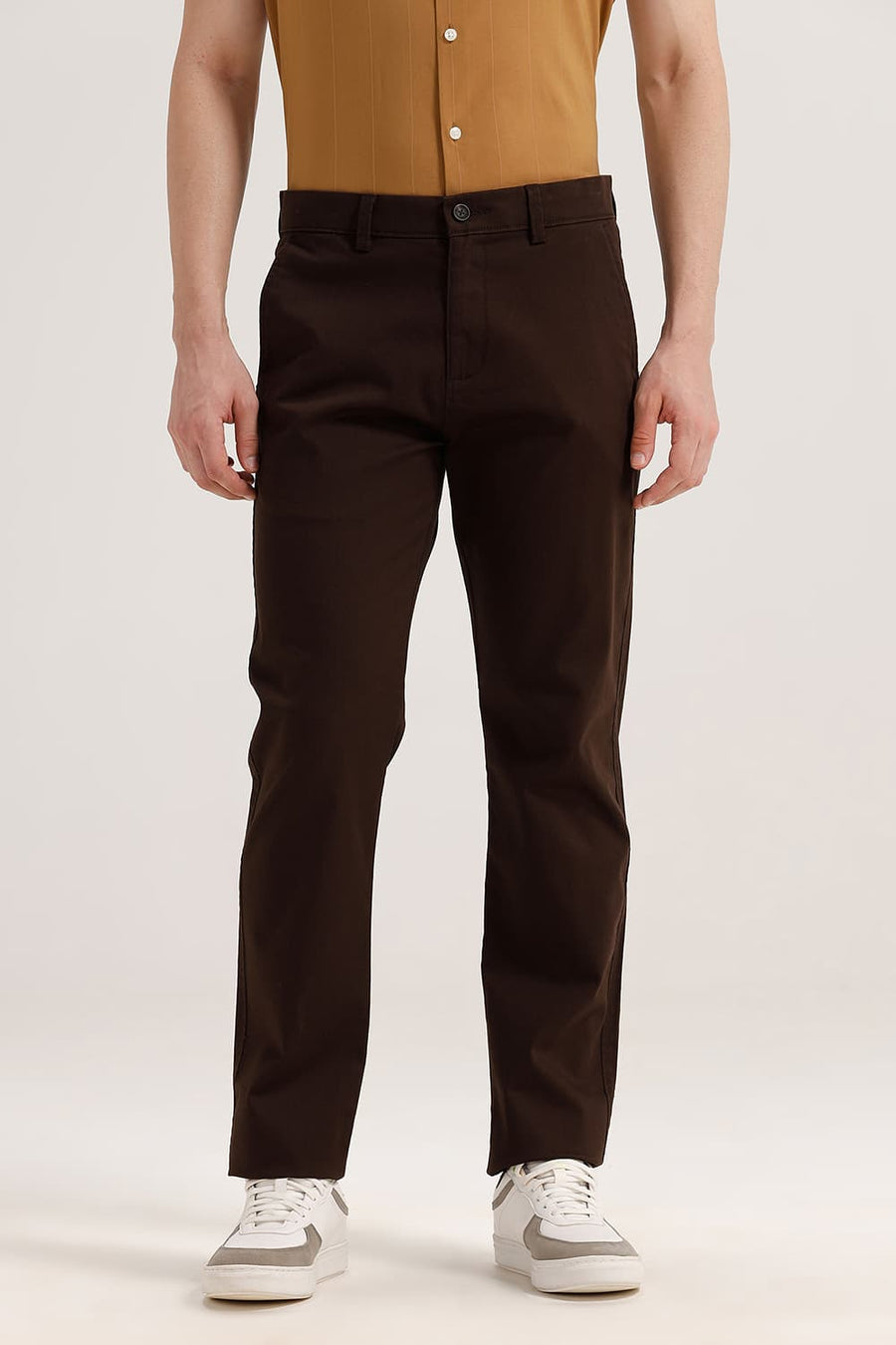 BASICS TAPERED FIT WREN BROWN COTTON STRETCH TROUSER