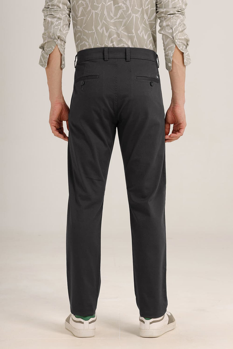 BASICS TAPERED FIT BELUGA DARK GREY COTTON STRETCH TROUSER