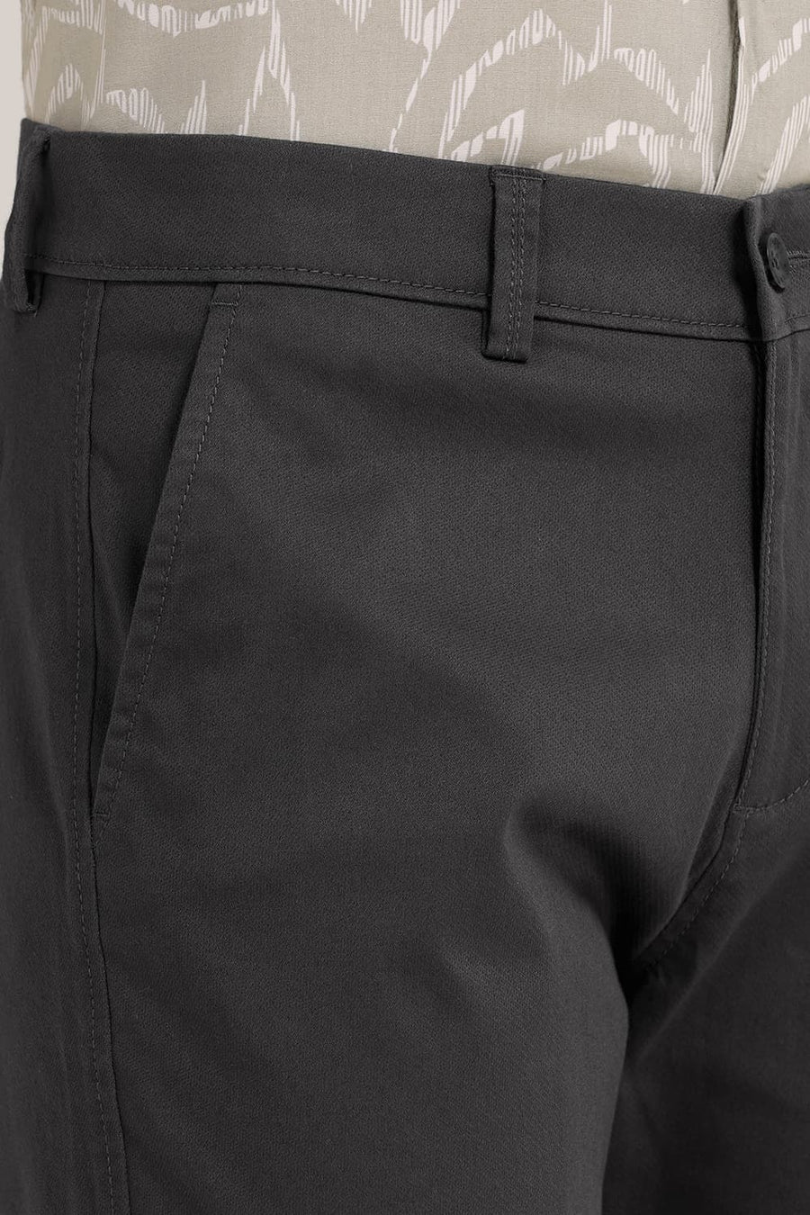 BASICS TAPERED FIT BELUGA DARK GREY COTTON STRETCH TROUSER