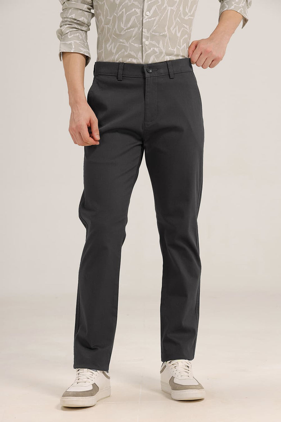 BASICS TAPERED FIT BELUGA DARK GREY COTTON STRETCH TROUSER