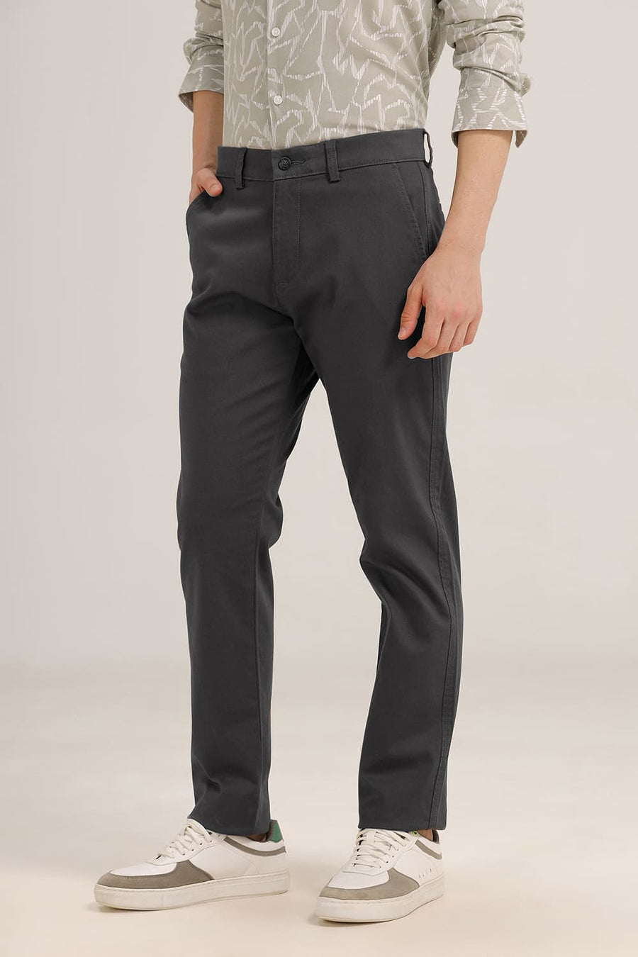 BASICS TAPERED FIT BELUGA DARK GREY COTTON STRETCH TROUSER