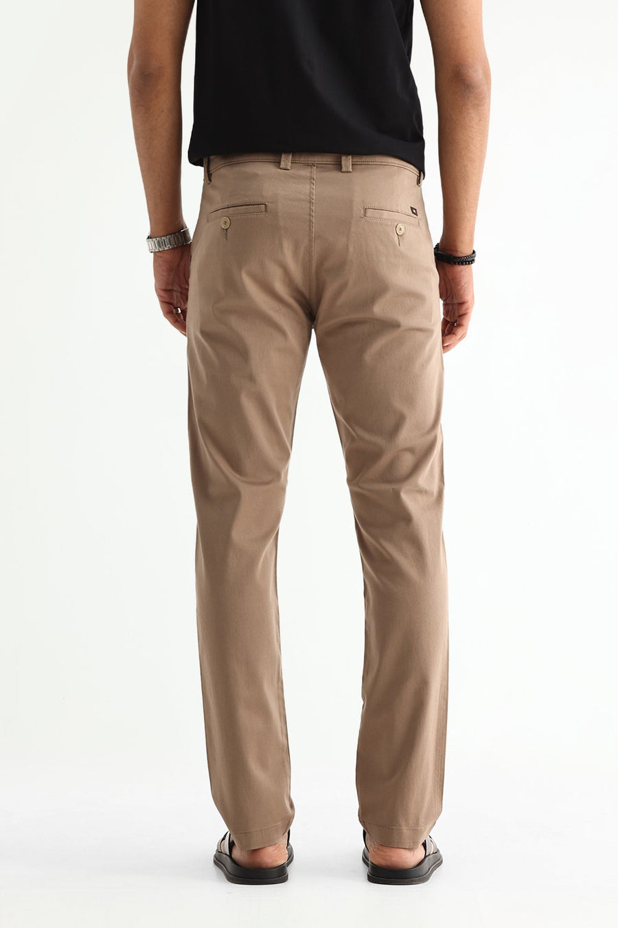 BASICS TAPERED FIT SEPIA KHAKI COTTON STRETCH STRUCTURE TROUSER