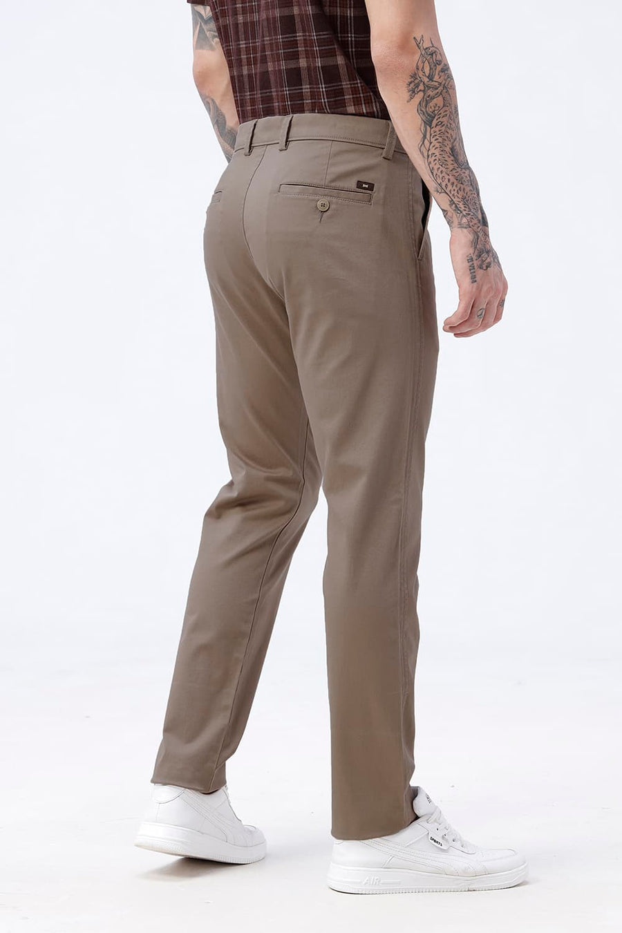 BASICS TAPERED FIT SEPIA KHAKI COTTON STRETCH STRUCTURE TROUSER