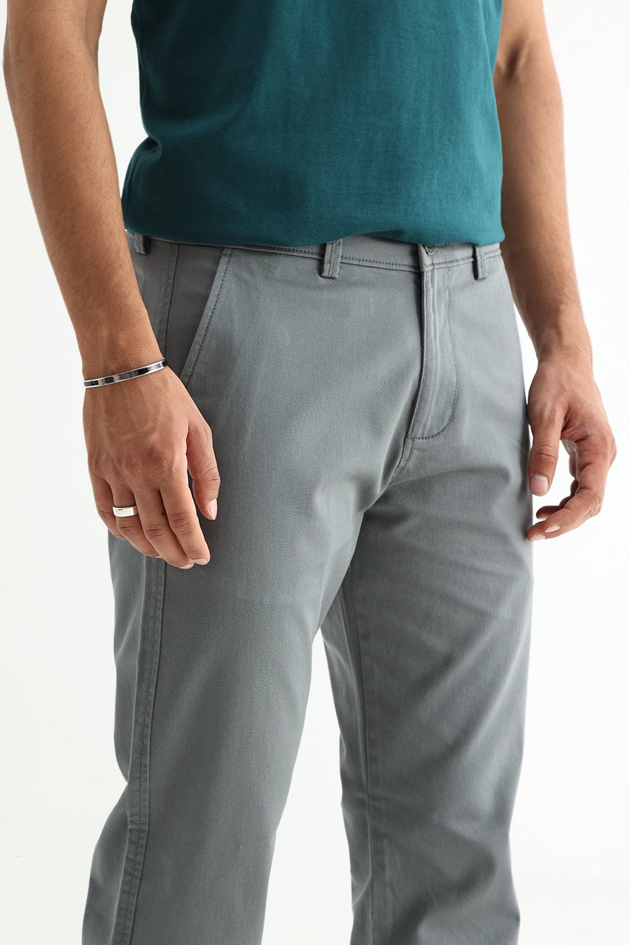 BASICS TAPERED FIT BALSAM GREEN COTTON STRETCH STRUCTURE TROUSER