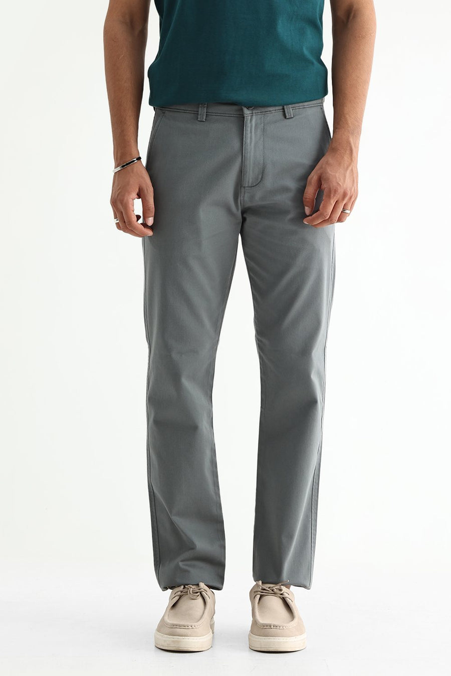 BASICS TAPERED FIT BALSAM GREEN COTTON STRETCH STRUCTURE TROUSER