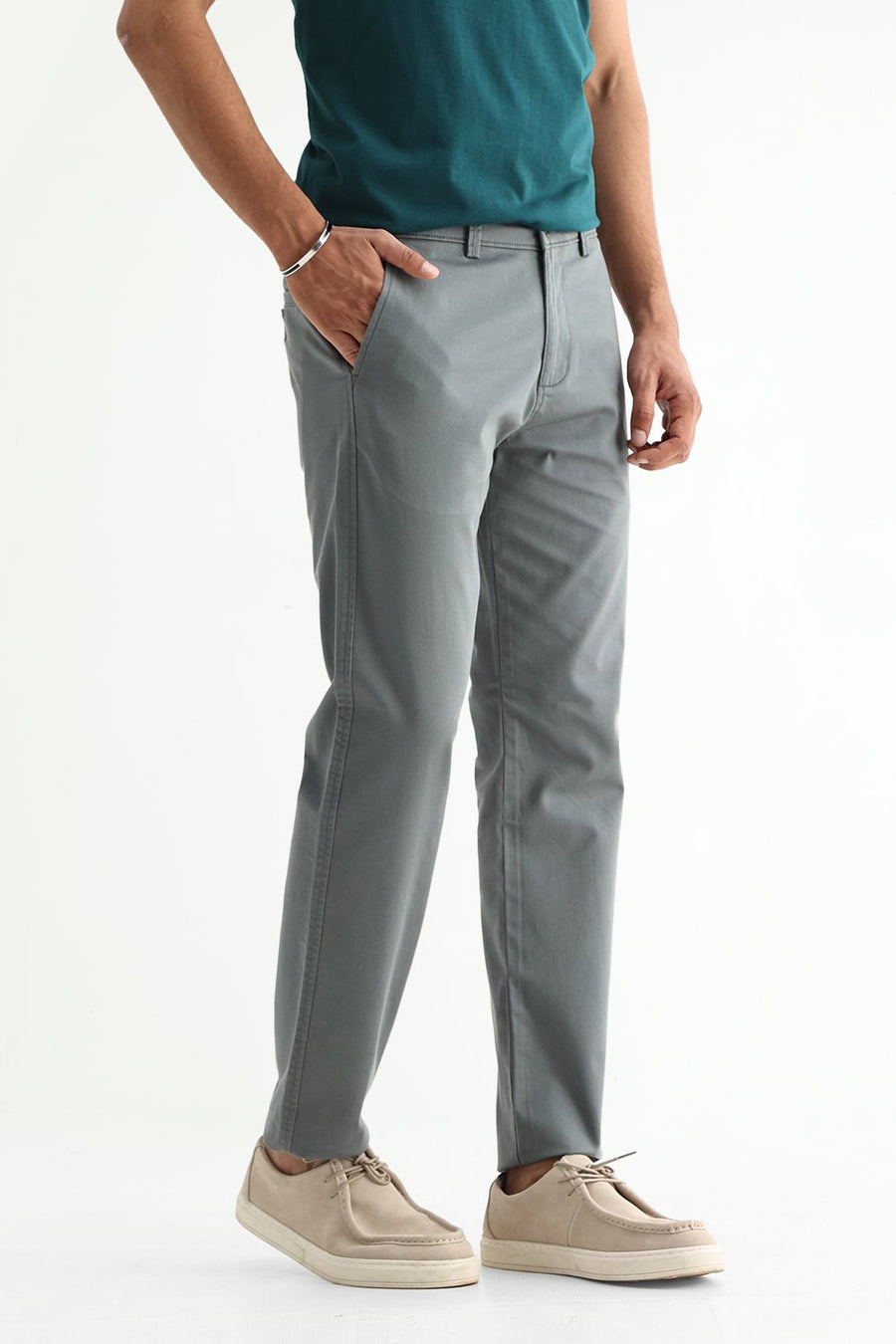 BASICS TAPERED FIT BALSAM GREEN COTTON STRETCH STRUCTURE TROUSER