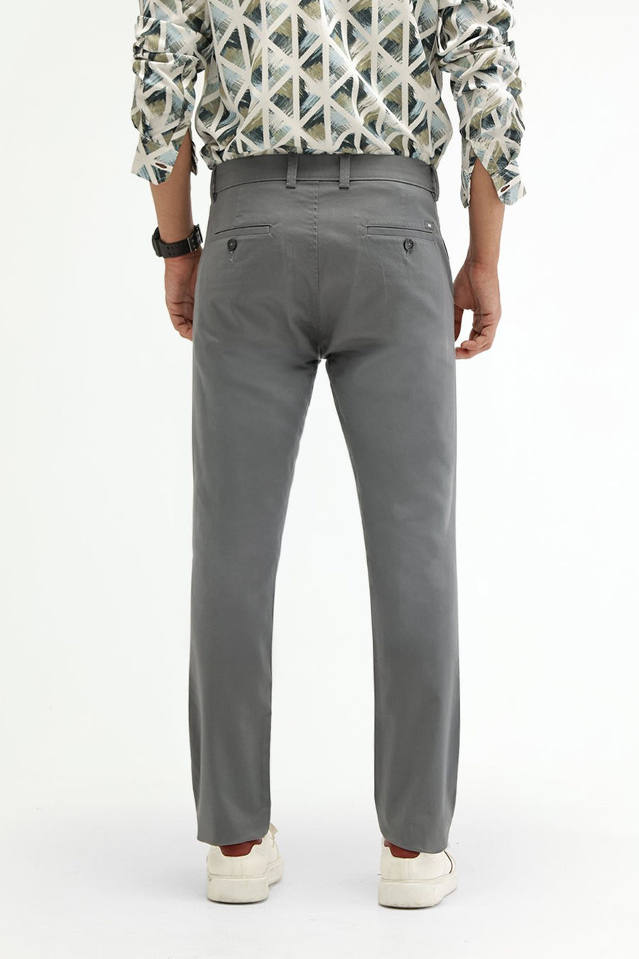 BASICS TAPERED FIT GOBLIN GREY COTTON STRETCH STRUCTURE TROUSER