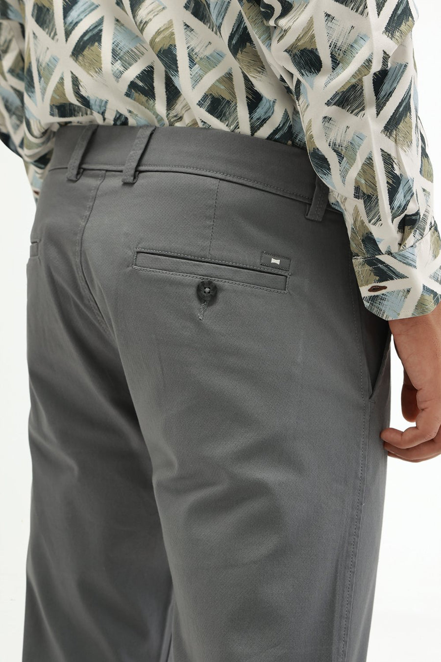 BASICS TAPERED FIT GOBLIN GREY COTTON STRETCH STRUCTURE TROUSER