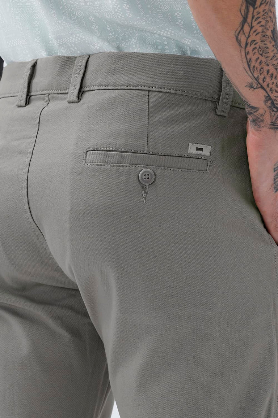 BASICS SKINNY FIT FLINT GREY COTTON STRETCH STRUCTURE TROUSER
