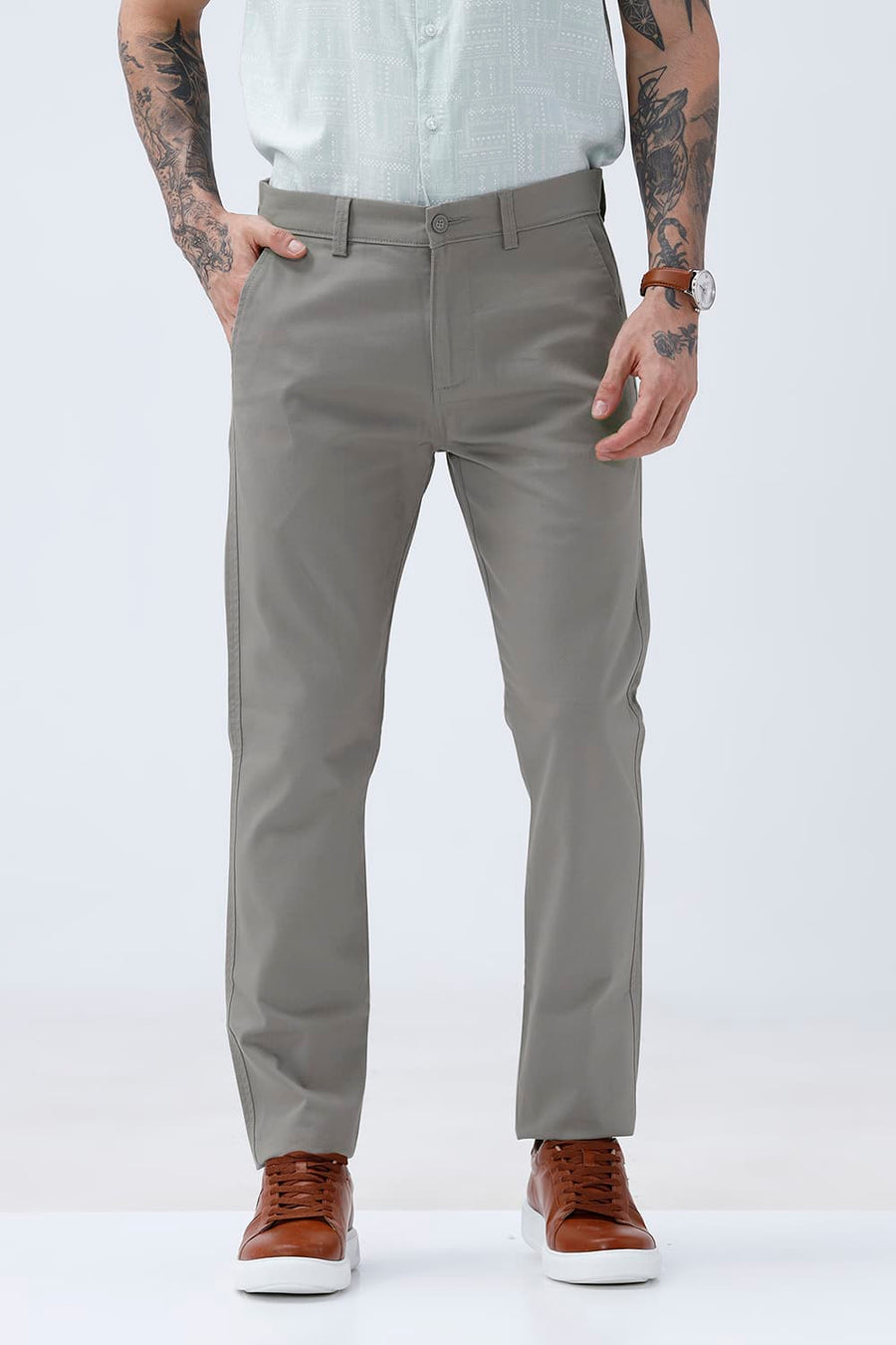 BASICS SKINNY FIT FLINT GREY COTTON STRETCH STRUCTURE TROUSER