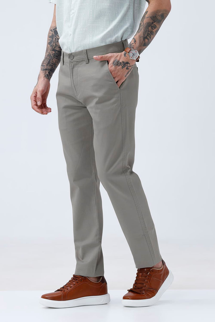 BASICS SKINNY FIT FLINT GREY COTTON STRETCH STRUCTURE TROUSER
