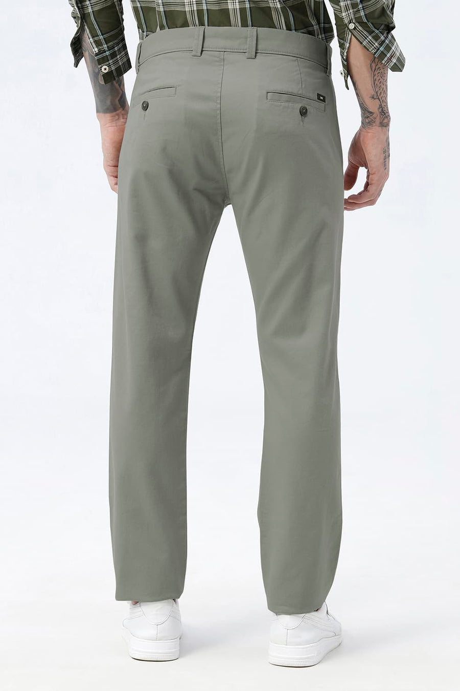 BASICS TAPERED FIT SEAGRASS GREEN COTTON STRETCH STRUCTURE TROUSER