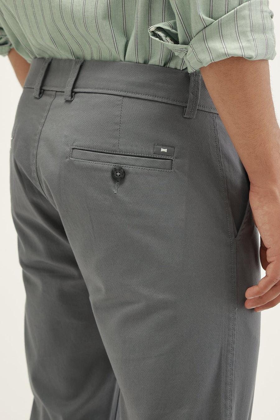 BASICS TAPERED FIT SEAGRASS GREEN COTTON STRETCH STRUCTURE TROUSER