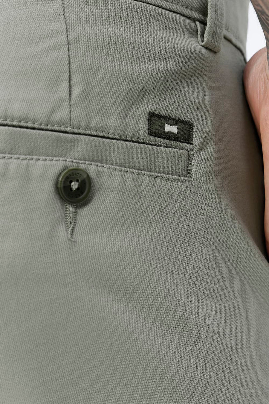 BASICS TAPERED FIT SEAGRASS GREEN COTTON STRETCH STRUCTURE TROUSER
