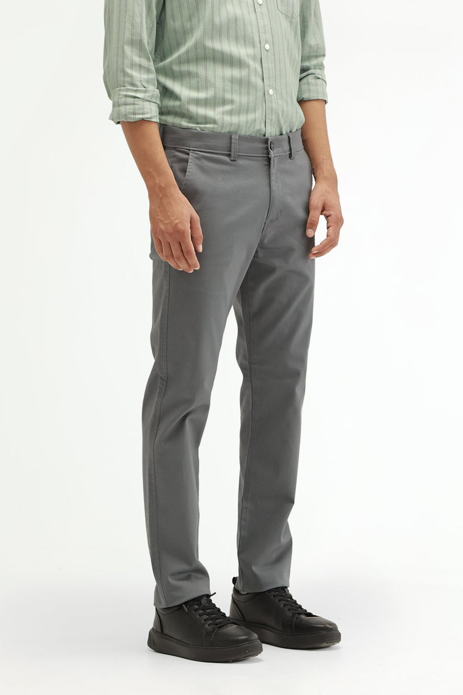 BASICS TAPERED FIT SEAGRASS GREEN COTTON STRETCH STRUCTURE TROUSER
