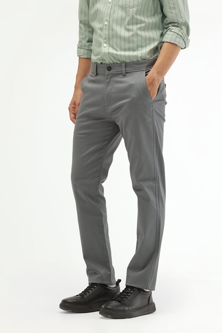 BASICS TAPERED FIT SEAGRASS GREEN COTTON STRETCH STRUCTURE TROUSER