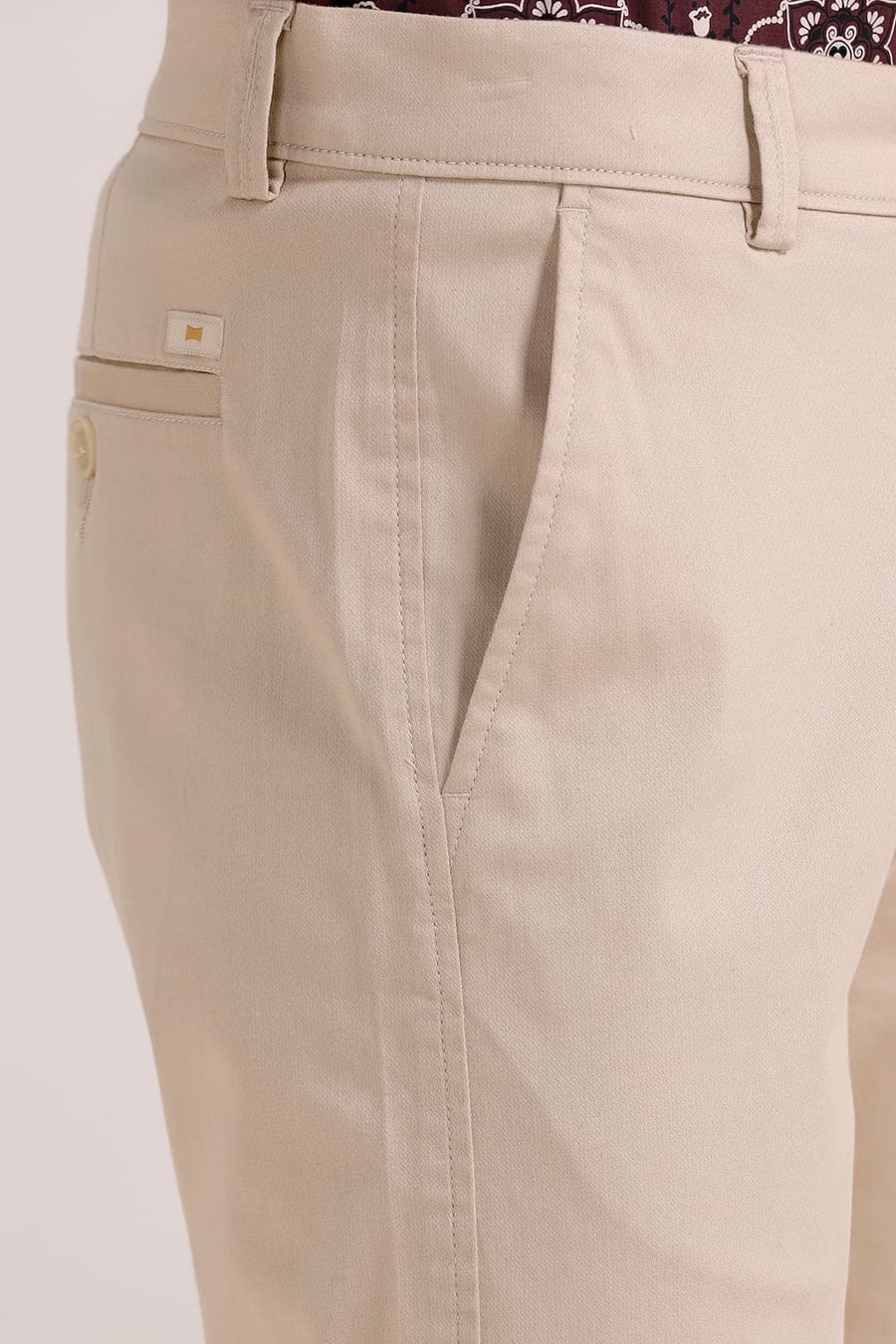 BASICS TAPERED FIT OYASTER BEIGE COTTON STRETCH TROUSER