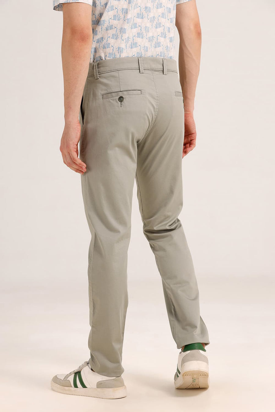 BASICS TAPERED FIT SEA GRASS GREEN COTTON STRETCH TROUSER