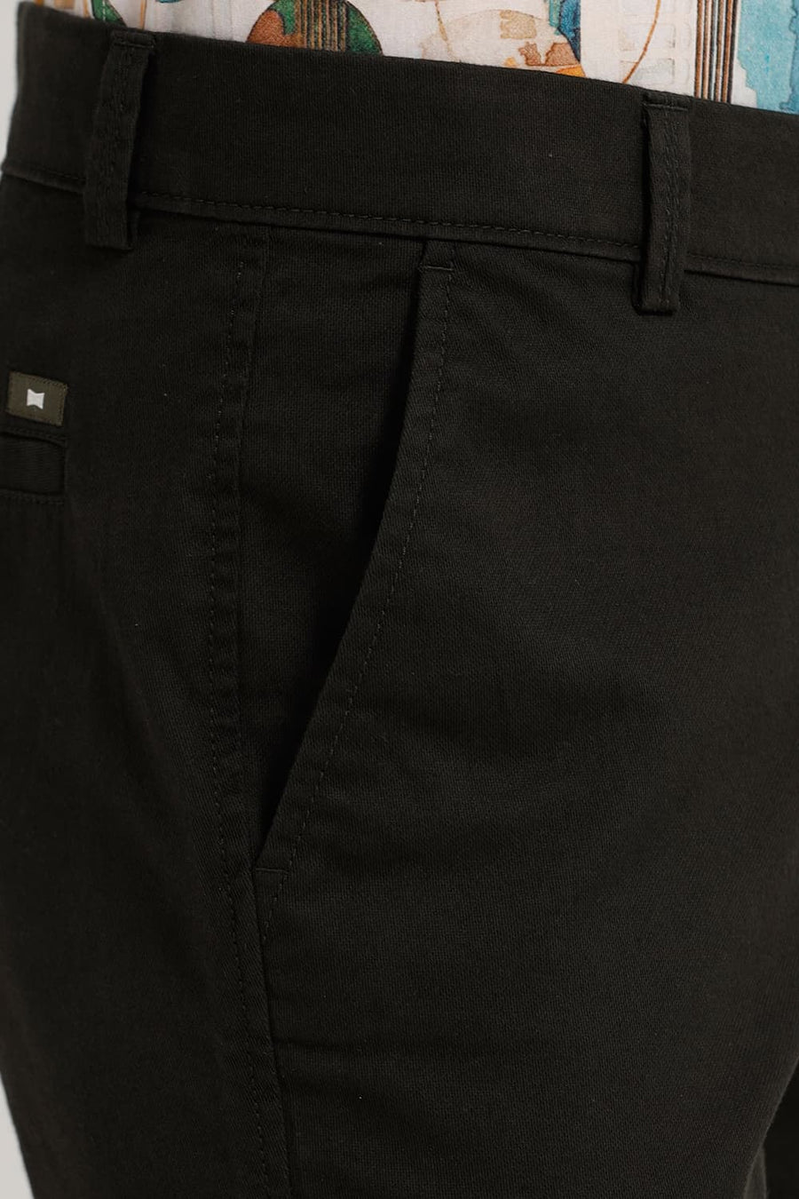 BASICS TAPERED FIT DEEP CAVERNS GREEN COTTON STRETCH TROUSER