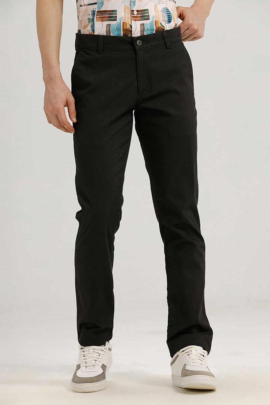 BASICS TAPERED FIT DEEP CAVERNS GREEN COTTON STRETCH TROUSER