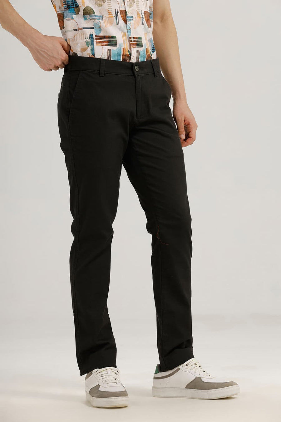 BASICS TAPERED FIT DEEP CAVERNS GREEN COTTON STRETCH TROUSER