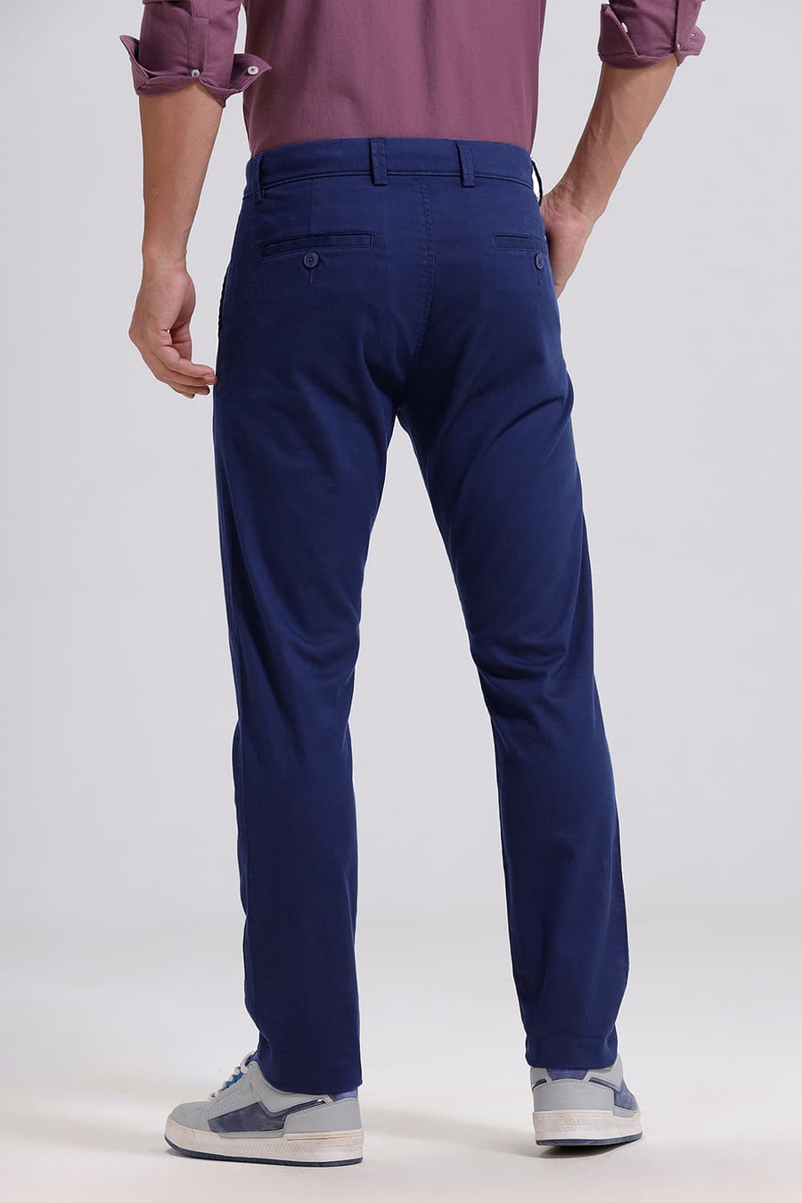BASICS TAPERED FIT REFLECTING NAVY COTTON STRETCH TROUSER