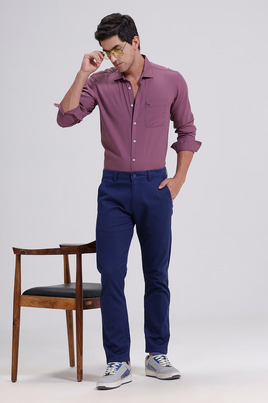 BASICS TAPERED FIT REFLECTING NAVY COTTON STRETCH TROUSER