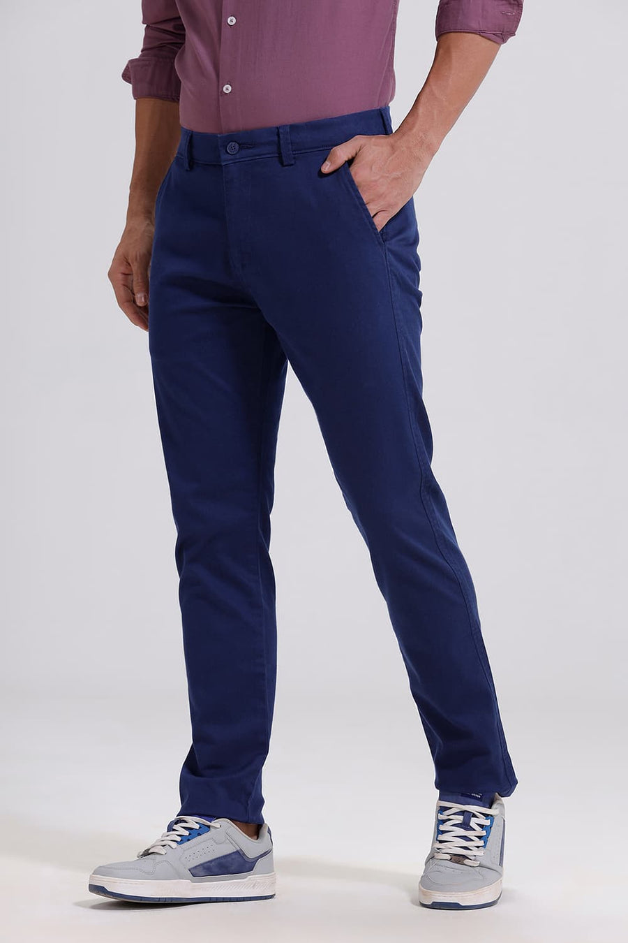 BASICS TAPERED FIT REFLECTING NAVY COTTON STRETCH TROUSER