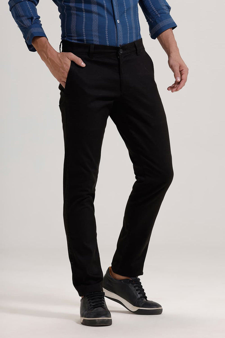 BASICS TAPERED FIT AFTER DARK BROWN COTTON STRETCH TROUSER