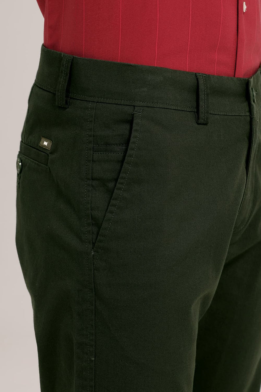 BASICS TAPERED FIT DEEP FOREST GREEN COTTON STRETCH TROUSER