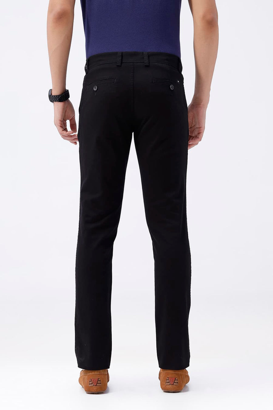 BASICS TAPERED FIT AFTER DARK BROWN COTTON STRETCH TROUSER