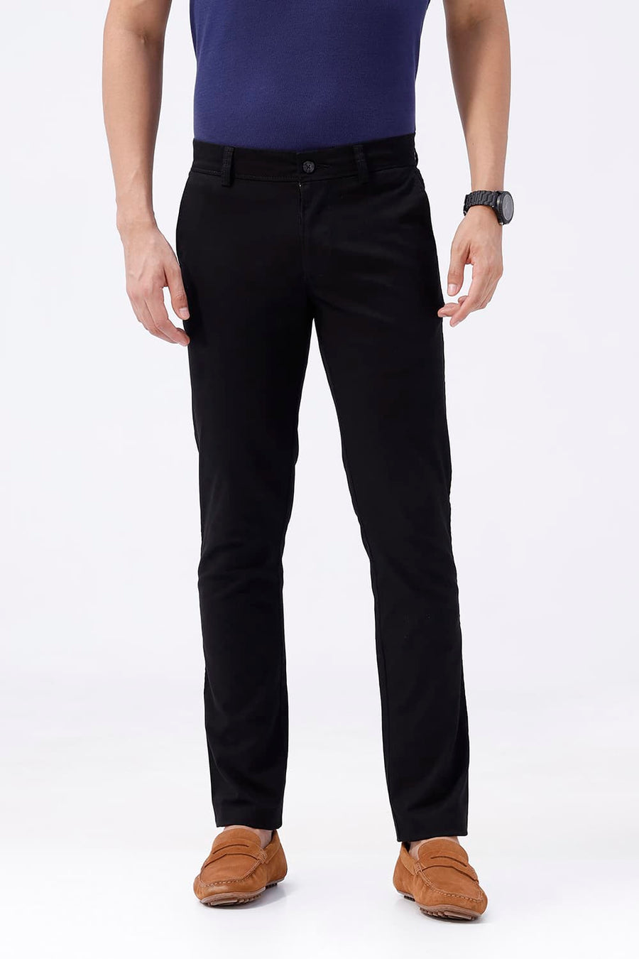 BASICS TAPERED FIT AFTER DARK BROWN COTTON STRETCH TROUSER