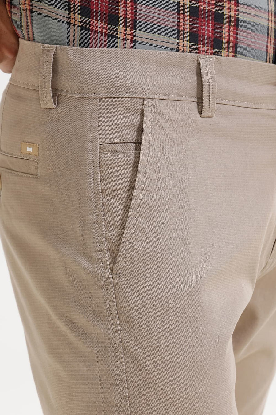 BASICS TAPERED FIT DUNE KHAKI COTTON STRETCH TROUSER
