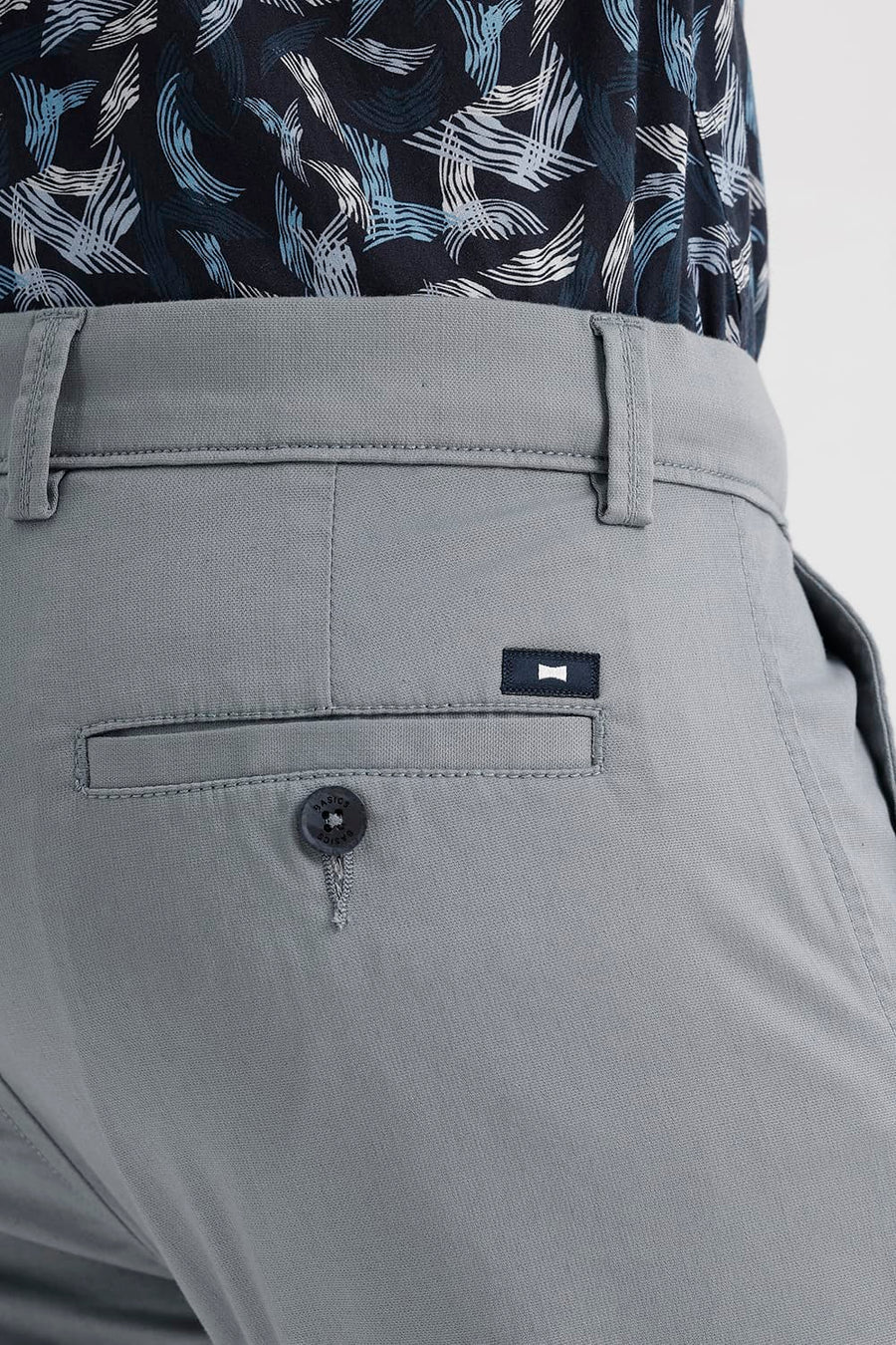 BASICS TAPERED FIT MONUMENT BLUE COTTON STRETCH STRUCTURE TROUSER