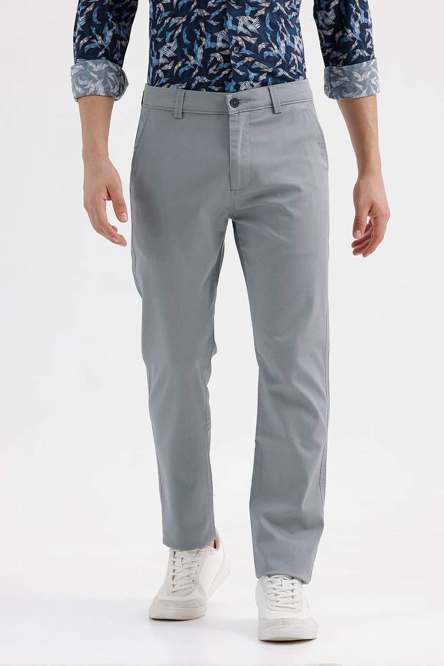 BASICS TAPERED FIT MONUMENT BLUE COTTON STRETCH STRUCTURE TROUSER