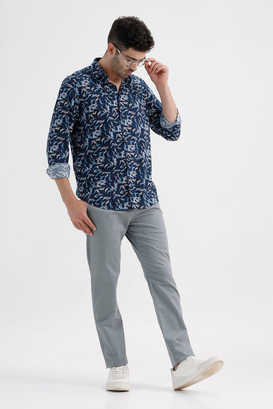 BASICS TAPERED FIT MONUMENT BLUE COTTON STRETCH STRUCTURE TROUSER