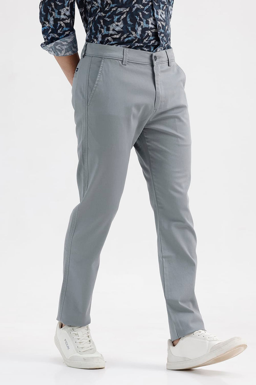 BASICS TAPERED FIT MONUMENT BLUE COTTON STRETCH STRUCTURE TROUSER