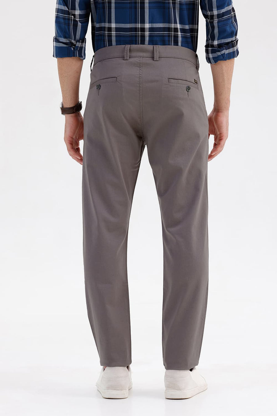 BASICS TAPERED FIT FALLEN ROCK GREY COTTON STRETCH STRUCTURE TROUSER