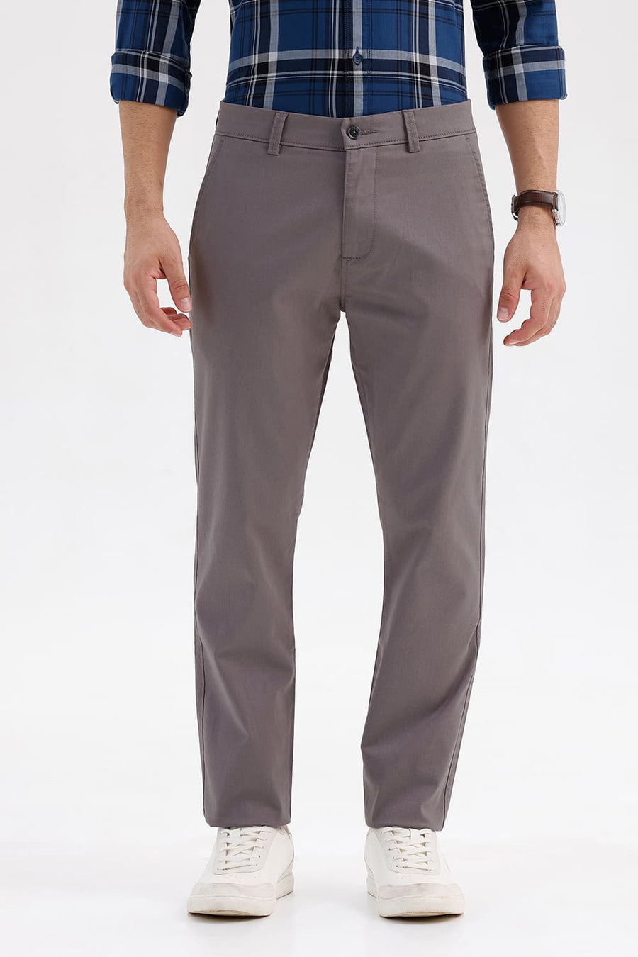BASICS TAPERED FIT FALLEN ROCK GREY COTTON STRETCH STRUCTURE TROUSER
