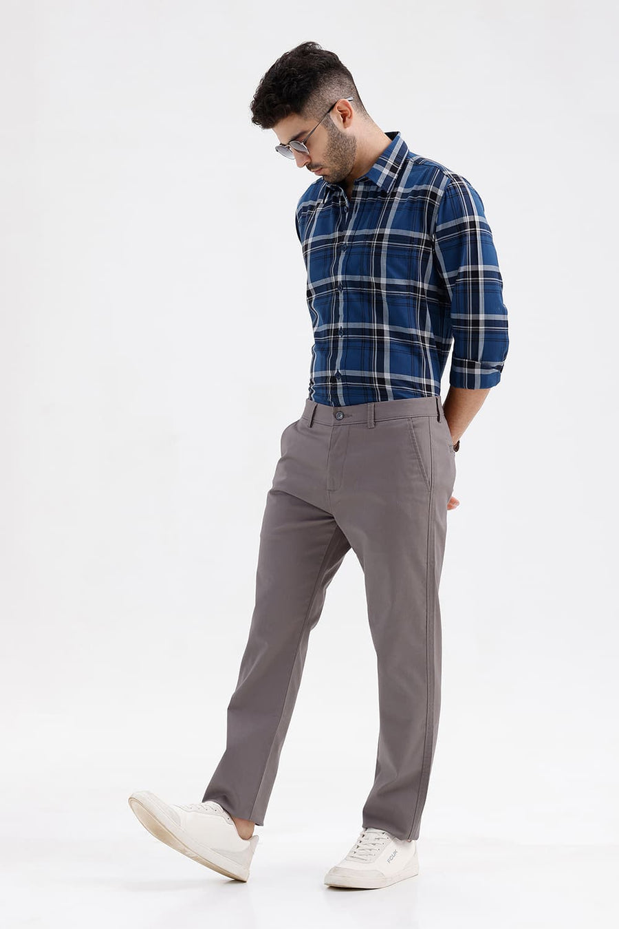 BASICS TAPERED FIT FALLEN ROCK GREY COTTON STRETCH STRUCTURE TROUSER